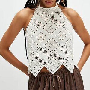 NWT Free People Hankie Halter Top in Ivory Combo